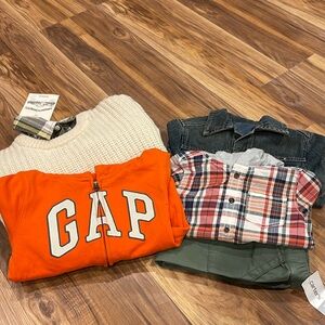 Lot of boys toddler clothes NWT gap, carters, Oshkosh and Aran crafts Irish